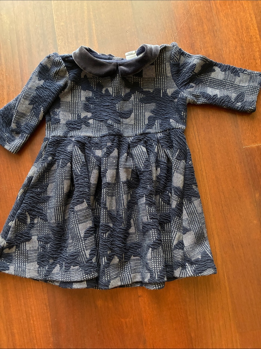 Janie and Jack Navy Textured Plaid Dress with Velvet Peter Pan Collar